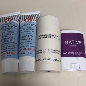 Bundle of face and deodorant products.